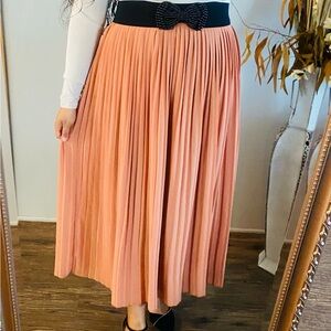 Zenana Outfitters Coral Pleated Maxi Skirt with Black Waistband